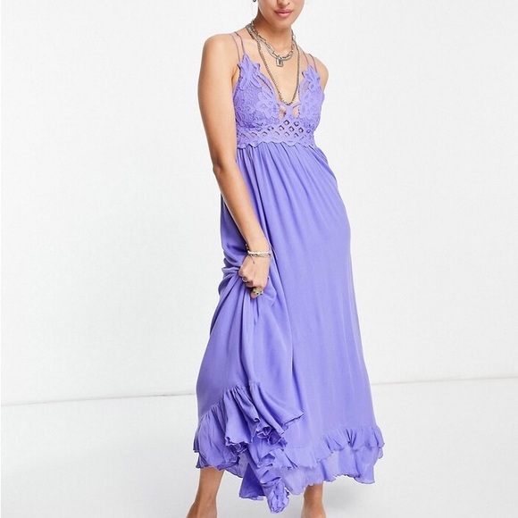 Free People Adella Lace Maxi Dress Periwinkle Purple Blue - Picture 2 of 6